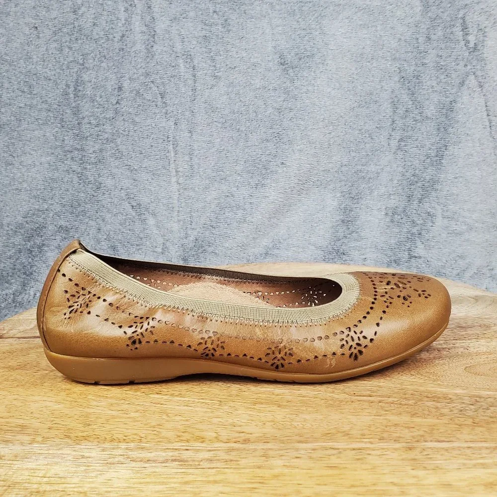 Abeo Tamra Ballet Flats Women's 6 N Brown Leather Slip On Laser Cut Comfort